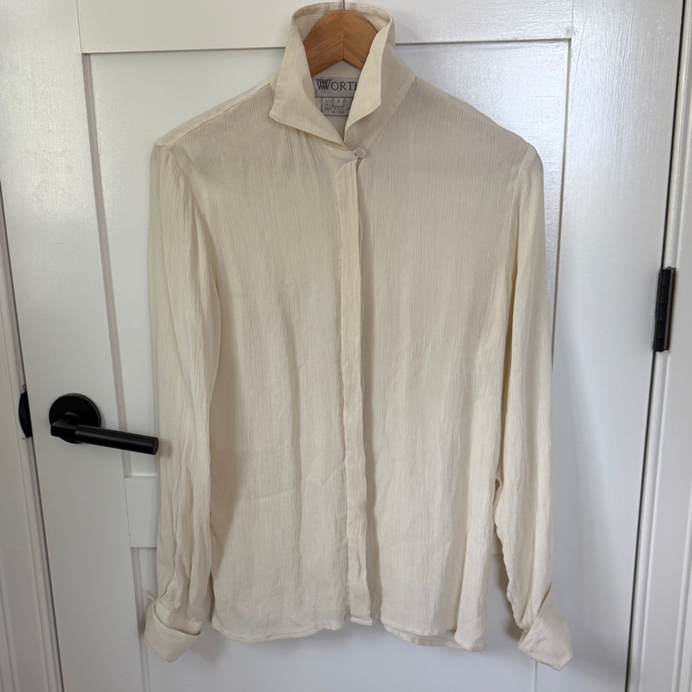 Vintage Worth Ivory Silk Textured Button-Front Blouse Size 2 to 4